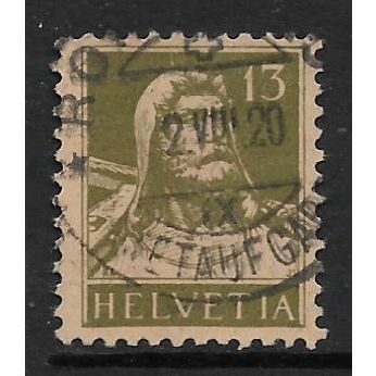 SWITZERLAND 1914 WILLIAM TELL 13c GREEN ON BUFF SG 284 FINE USED#