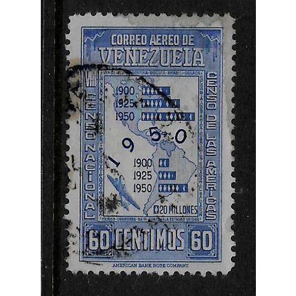 VENEZUELA 1950 CENSUS OF THE AMERICAS 60c BLUE MAP & STATISTICS SG870 FINE USED