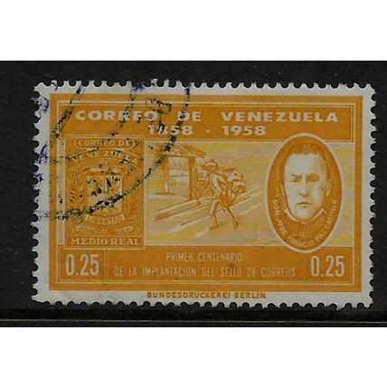 VENEZUELA 1959 CENT FIRST VENEZUELAN STAMPS 25c OCHRE STAMP SG1570 FINE USED#