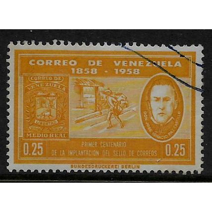 VENEZUELA 1959 CENT FIRST VENEZUELAN STAMPS 25c OCHRE STAMP SG1570 FINE USED#2