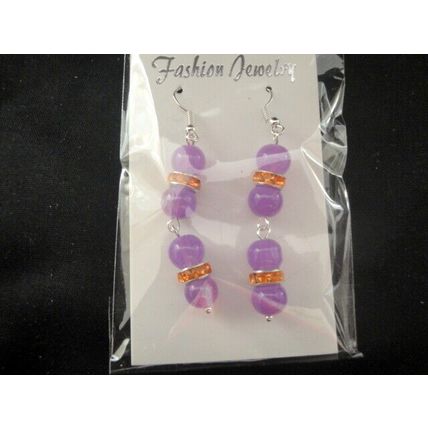 Unusual vivid lavender & orange crystal long swing earrings