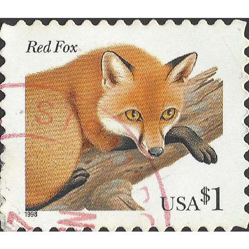 USA, MAMMAL, Red fox, white 1998, $1, #2