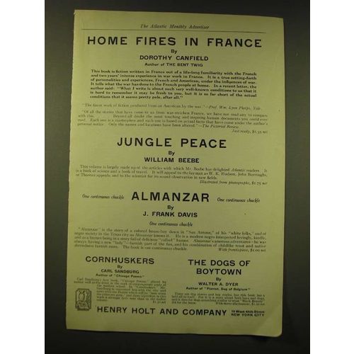 1918 Henry Holt and Company Ad - Home Fires in France by Dorothy Canfield