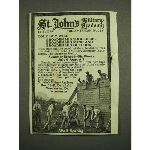 1918 St. John's Military Academy Ad - Wall Scaling