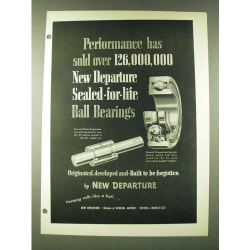 1948 New Departure Ball Bearings Ad - Performance has sold over 126,000,000