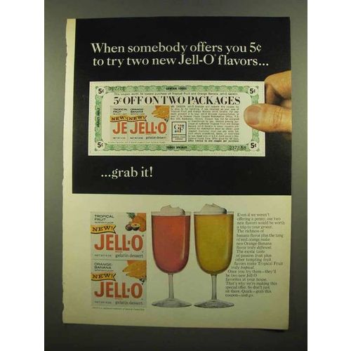 1965 Jell-O Tropical Fruit and Orange-Banana Ad