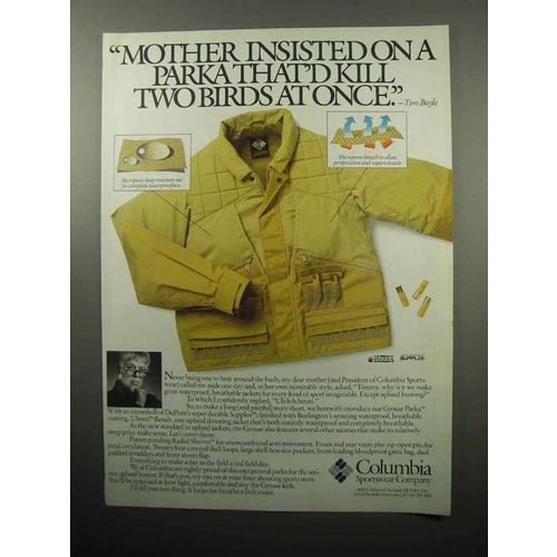 1989 Columbia Grouse Parka Ad - Kill Two Birds at Once