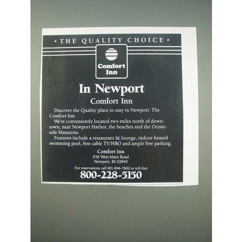 1989 Comfort Inn Ad - The Quality choice in Newport Comfort Inn
