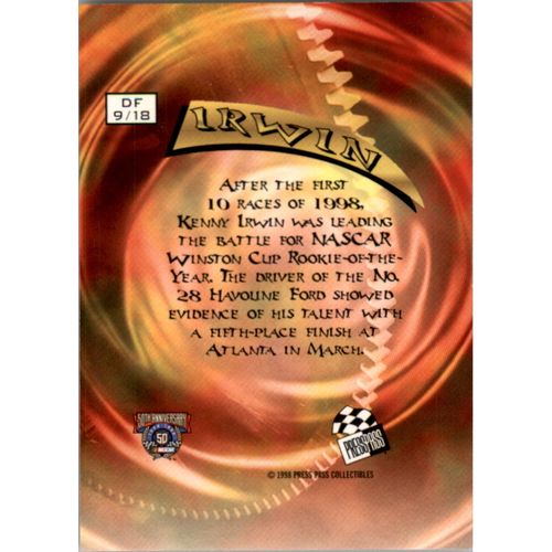 1998 Press Pass VIP Kenny Irwin Driving Force #DF9/18