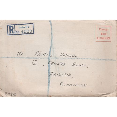 GB circa 1960 cover post paid London to Glamorgan Registered post see rest
