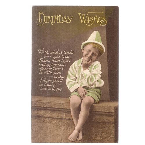 BIRTHDAY WISHES .used antique postcard by E W Savory Ltd of Bristol 1919 pm =