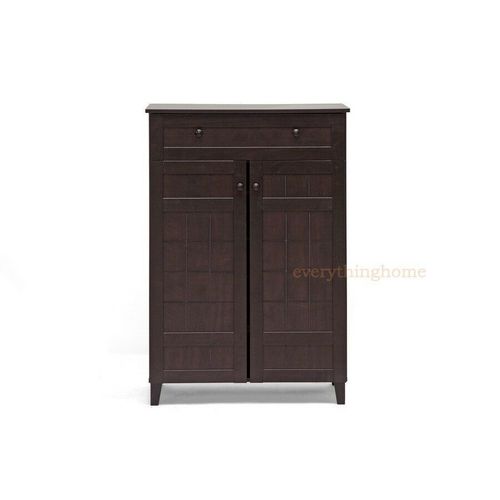 Modern Wood Tall Shoe Rack Storage Cabinet Brown Oak Slate Gray Shelves Door