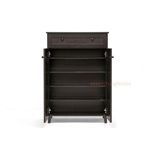 Modern Wood Tall Shoe Rack Storage Cabinet Brown Oak Slate Gray Shelves Door