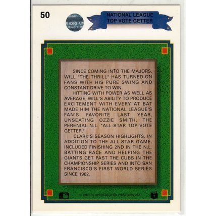 1990 Upper Deck Will Clark baseball card #50 -All Star