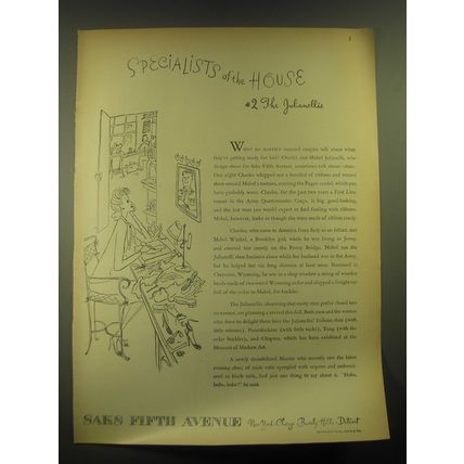 1945 Saks Fifth Avenue Fashion Advertisement - art by Burris - The Julianellis
