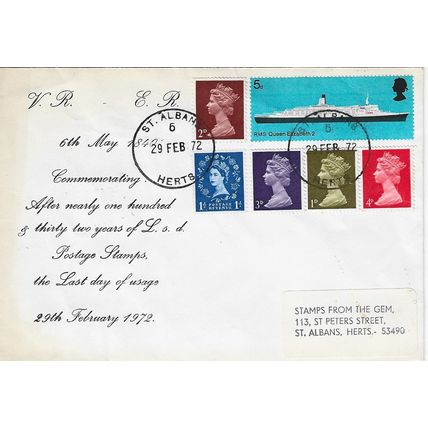 GB 1972 £SD Last Day Cover with St Albans pm