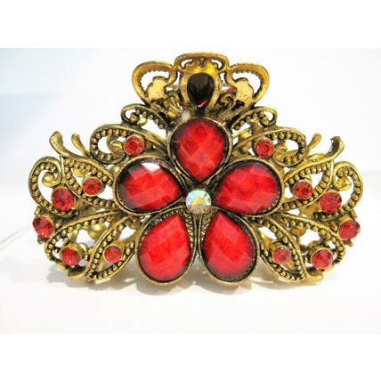Jeweled antique style bronze gold metal hair claw clips with crystals