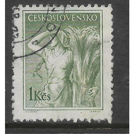 CZECHOSLOVAKIA 1954 OCCUPATIONS 1K GREEN GIRL AND SHEAF OF CORN SG822 FINE USED2