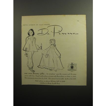 1951 De Pinna Pajamas and Gown Ad - Our own dreamy gifts