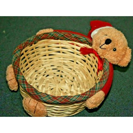 Christmas Santa Mug Teddy Bear Basket & Homemade Knitted Snowflake Pet Collar