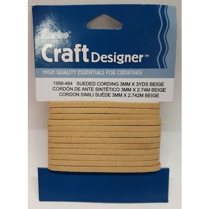 Sueded Cording 3mm x 3 Yards Beige Craft Cord
