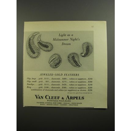 1954 Van Cleef & Arpels Gold Feather Jewelry Ad - as a Midsummer Night's dream