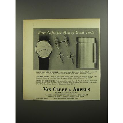 1954 Van Cleef & Arpels Ad - Audemars Piguet Watch; Cigarette Lighter