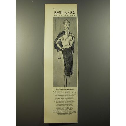 1954 Best & Co. Fashion Ad - Dyed-to-match beauties cashmere and tweed