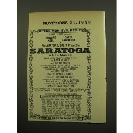 1959 Saratoga Play Advertisement - Opens Mon. Evg. Dec. 7