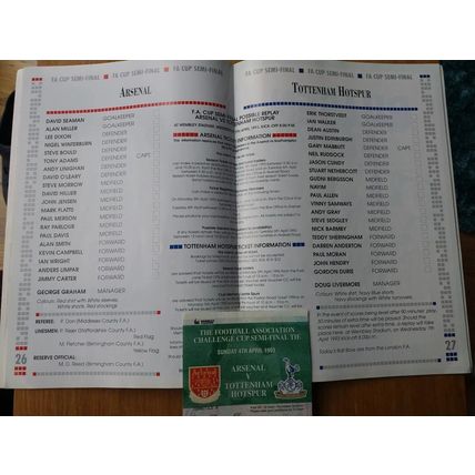1993 FA Cup Semi Final Programme & Ticket – Arsenal v Tottenham / Spurs