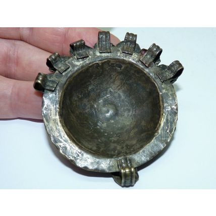 Antique 19C Low Silver Turkoman Turkeman Irregular Round Studded Pendant, D 6 cm