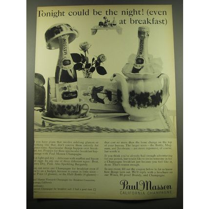 1960 Paul Masson Champagne Ad - Tonight could be the night! (even at breakfast)