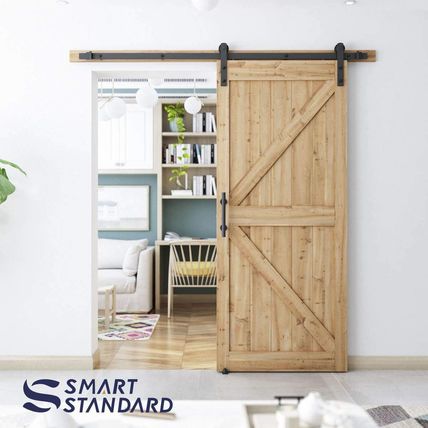 SMARTSTANDARD 6.8 FT Heavy Duty Sturdy Sliding Barn Door Hardware Kit, Black, (W
