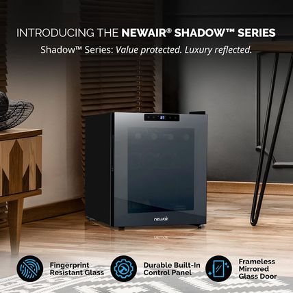 Newair 16 Bottle Wine Cooler Refrigerator | Shadow Series | Freestanding Mirrore