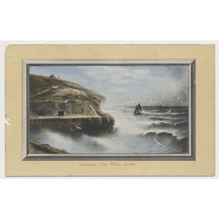 SWANAGE TILLY WHIM CAVES early 20th C. RPPC TUCKS Framed Aquagraph series 1263