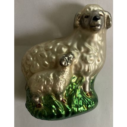 Sheep with Lamb Mercury Glass Christmas Ornament 4"