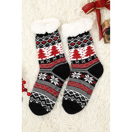 Black Christmas Tree Pattern Thermal Socks