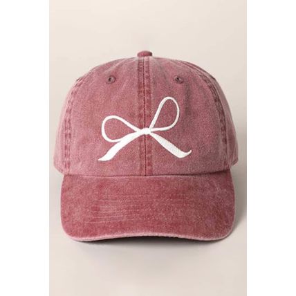Rose Pink Embroidered Bow Knot Denim Baseball Cap