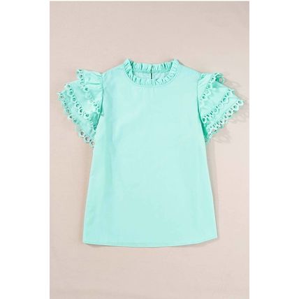 Mint Green Layered Ric Rac Cap Sleeve Frilled Neck Blouse