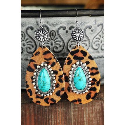 Chestnut Western Leopard Turquoise Inlay Drop Earrings