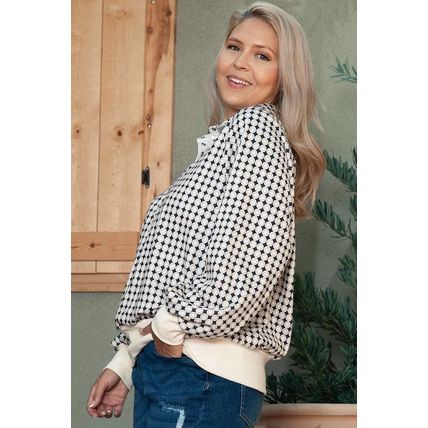 Black Plus Size Two Tone Contrast Collared Pullover Sweatshirt