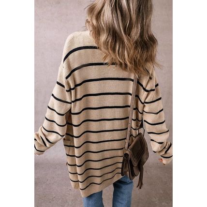 Black Stripe Shawl Neckline Open Cardigan with Pockets