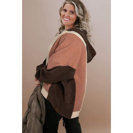 Brown Exposed Seam Colorblock Plus Size Hoodie