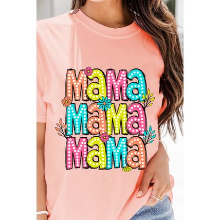 Pink Colorful MaMa Letter Graphic T Shirt