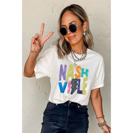 White Lightening NASHVILLE Graphic Crewneck T Shirt