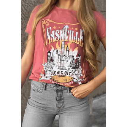 Mineral Red Nashville Music City Graphic Retro Fashion Tee