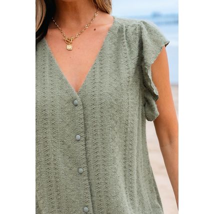 Laurel Green Flutter Sleeve Lace V Neck Shirt