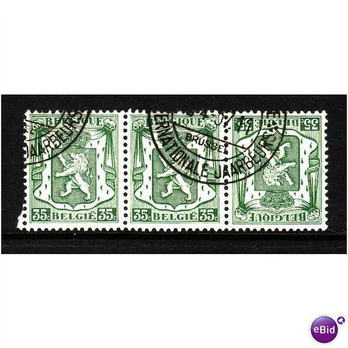 BELGIUM 1936 SG735a 35c GREEN TETE - BECH HORZ PAIR FINE USED
