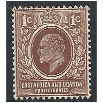 East Africa & Ugandan Prot 1907 SG34 1c Brown Mounted Mint . . .