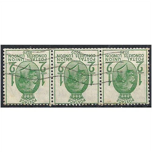 1929 SG434wi 1/2d Green PUC Wmk INVERTED Good/Fine Used Strip of 3 . ..